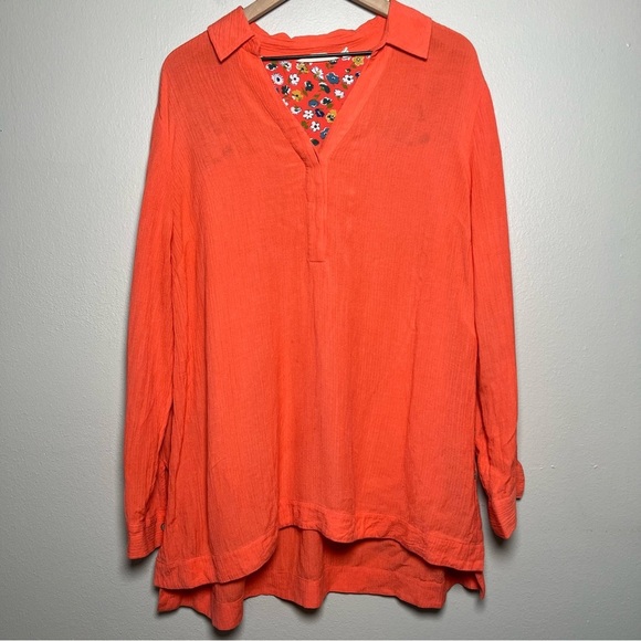 Soft Surroundings Women Top Large Orange Popover Long Sleeve Lagenlook‎ Tunic - Picture 1 of 13
